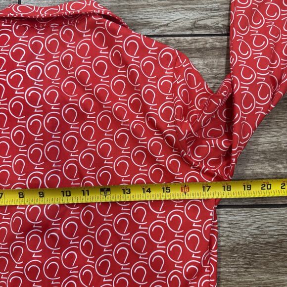 70s Import Corner Red White modernist Geo Print polyester blouse S/M - Picture 5 of 13